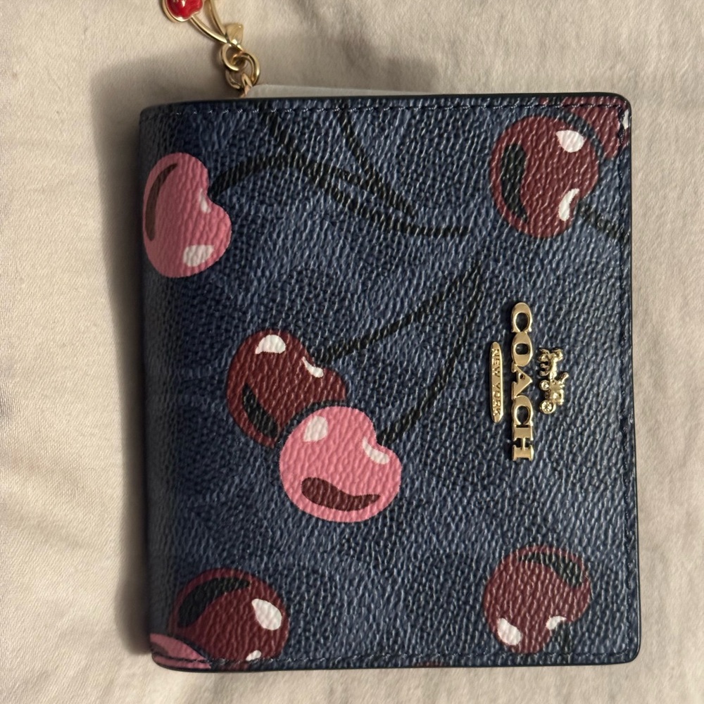 Coach Blue and Pink Bifold Wallet with Heart Motifs